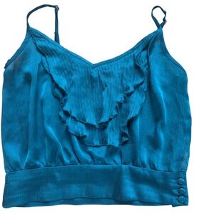 Grass Collections Teal Silky Dressy Crop Top With Button Close Size XS